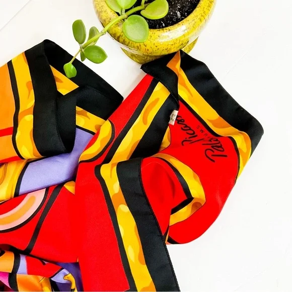 Paloma Picasso Colorful Silk Astrological Sun Sign Zodiac Scarf - Picture 6 of 9